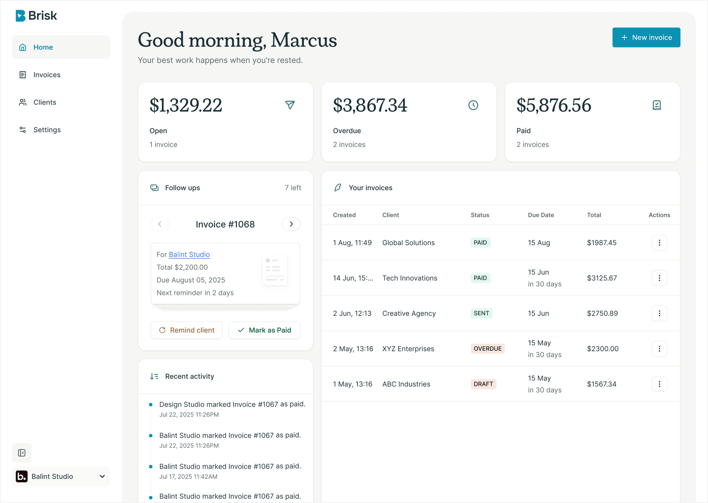 Brisk dashboard